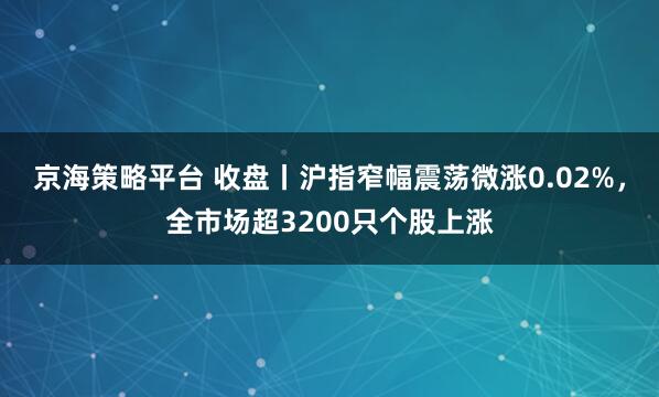 京海策略平台 收盘丨沪指窄幅震荡微涨0.02%，全市场超3200只个股上涨